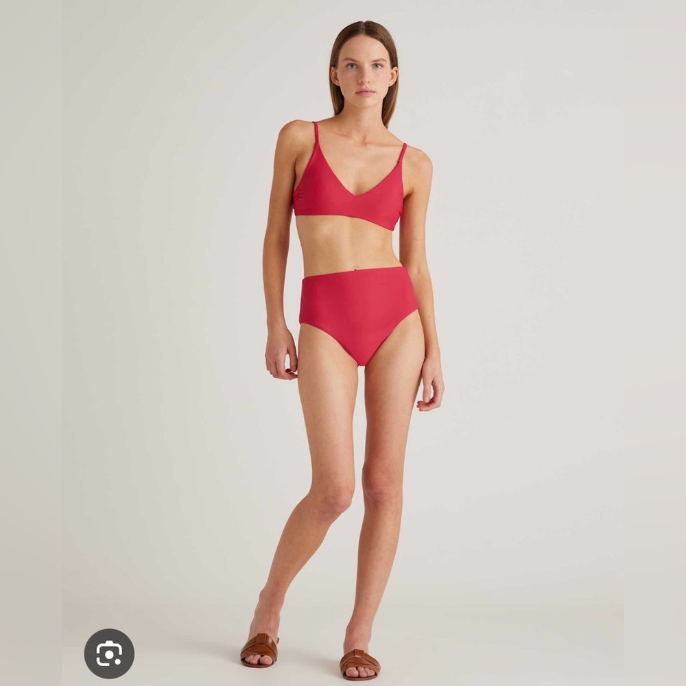 Quince Italian V-Neck Bikini Top & High-Waist Bottoms S